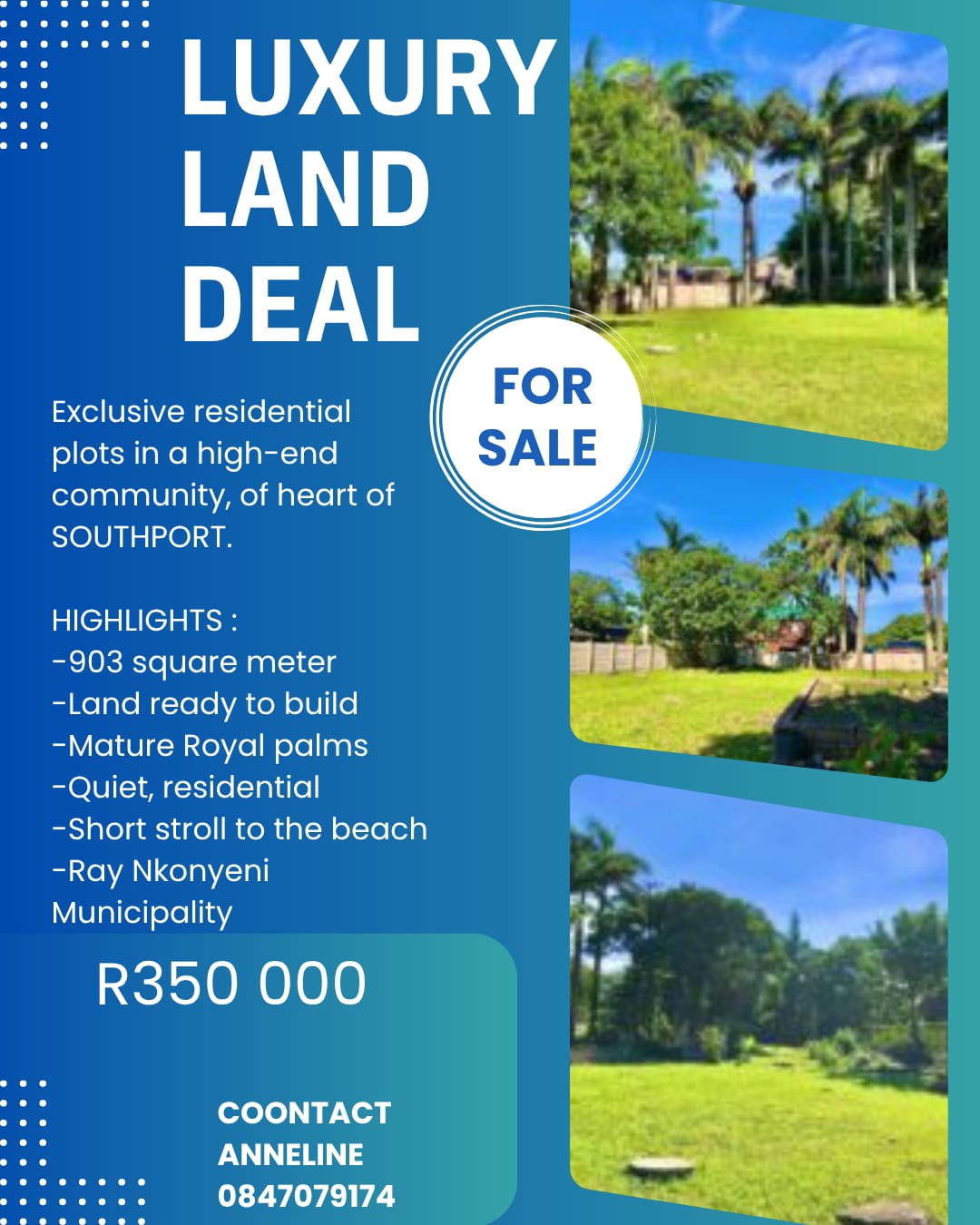 REDUCED - 903m squared Vacant Freehold Stand in South Coast